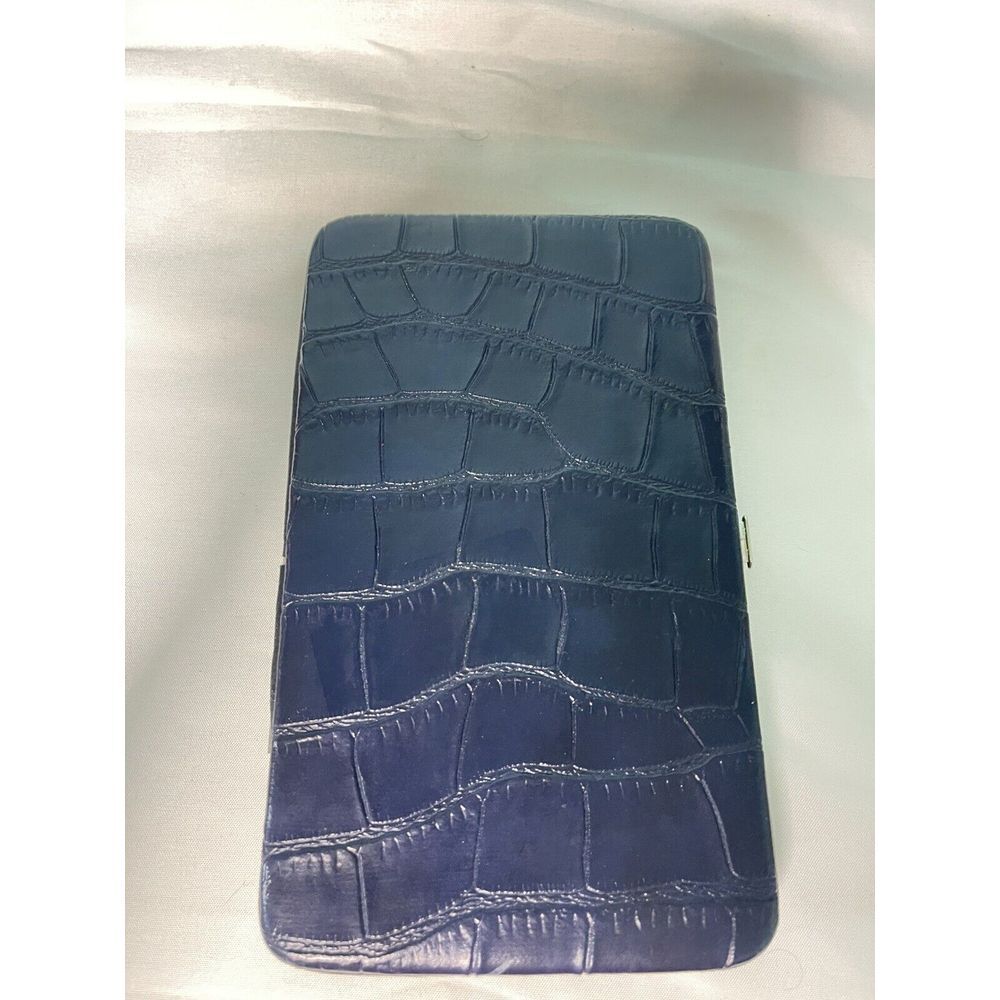 Blue Leather Wallet Bifold‎ Style Designer Fashion MULTIPOCKET